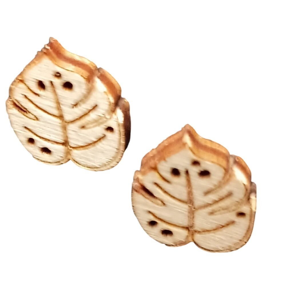 Handmade wooden leaf earrings SKUJ099